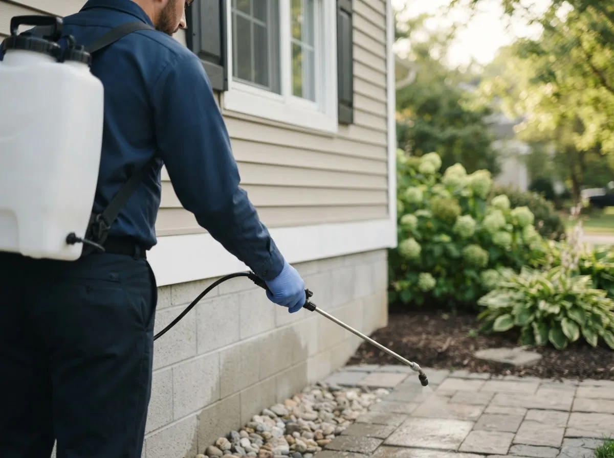 Pest control technician inspecting a home in Sayre, OK